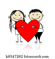 Valentine day. Couple with big red heart for your design Valentine day. Couple with big red heart for your design