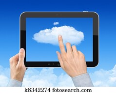 werkende, met, wolk, gegevensverwerking, concept