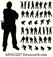 worker black silhouette in various poses worker black silhouette in various poses