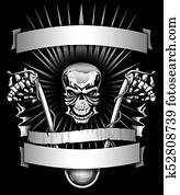 אופנוען, שלד, רכוב, אופנוע, עם, דגלים, גרפי