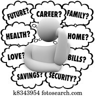 לחשוב, בן אדם, מחשבה, עננים, מדגיש, גורמים