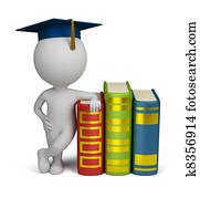 3d small people - graduate and books