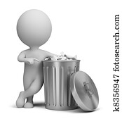 3d, קטן, אנשים, -, פח זבל