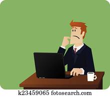 Business man thinking behind computer desk