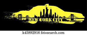 gelbes taxi, new york city skyline, vektor gelbes taxi, new york city skyline, vektor