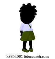 Little African American School Girl Illustration Silhouette