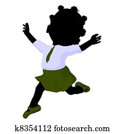 Little African American School Girl Illustration Silhouette