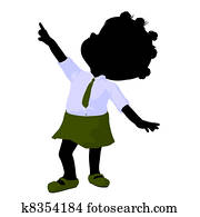 Little African American School Girl Illustration Silhouette