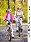 Mother and daughter on bicycle