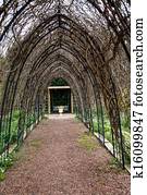 Planter and Swing Past Arbor in Winter