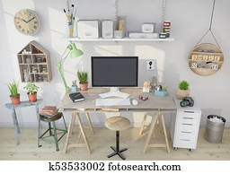 3d render - scandinavian nordic home office 3d render - scandinavian nordic home office