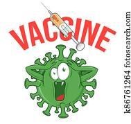 covid19, coronavirus, ציור היתולי, עם, תרכיב, מזרק, injection., vetcor, דוגמה