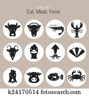 heiligenbilder, satz, :, tier, fleisch, meeresfrüchte heiligenbilder, satz, :, tier, fleisch, meeresfrüchte