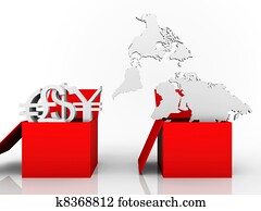 illustration of trade currencies and world map illustration of trade currencies and world map