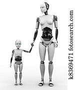 roboter, frau, mit, sie, child.