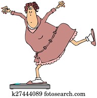 Woman balancing on bathroom scales Woman balancing on bathroom scales