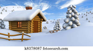 Log cabin in snowy countryside Log cabin in snowy countryside