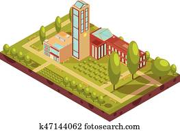 Modern University Building Isometric Layout Modern University Building Isometric Layout