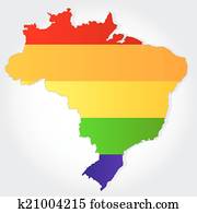 Rainbow flag in contour of Brazil