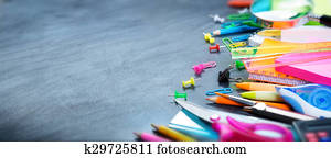 schule, und, büromaterial