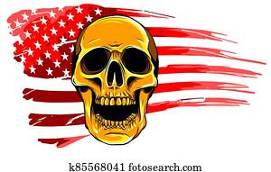 vektor, illustration, amerika, flag, mal, på, en, kranium