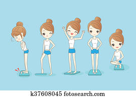 Cartoon Woman on weighing scales Cartoon Woman on weighing scales