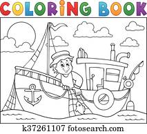 Coloring book with fishing boat theme 1 Coloring book with fishing boat theme 1