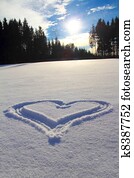 coração, em, a, neve