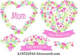 feliz, día madres, floral, corazones