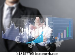  financial symbols coming from hand 