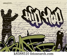 graffiti, wand, und, hip hop, person graffiti, wand, und, hip hop, person