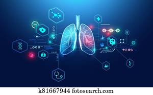 תקציר, עתידי, בן אנוש, ריאות, וויראפראם, כחול, דיגיטלי, הצבע, לקשר, מושג, ניתוח, ו, דיאגנוזה, של, של הריאות, diseases,respiratory, disease,lung, health,medical, דאג ל, patients.