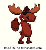 Cute moose cartoon waving. happy cartoon moose Cute moose cartoon waving. happy cartoon moose