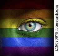 Human face painted with flag of Pride (Gay) Human face painted with flag of Pride (Gay)