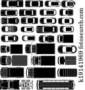 oberseite, auto, silhouetten oberseite, auto, silhouetten