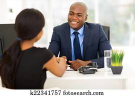 african american, 商人, 握手, 带, 客户