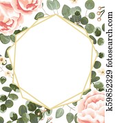 background for text from pink peonies, Jasmine, gray and green eucalyptus. invitation, postcard with eucalyptus. rustic style, Botanical style. burrow with greens and flowers. vector illustration background for text from pink peonies, Jasmine, gray and green eucalyptus. invitation, postcard with eucalyptus. rustic style, Botanical style. burrow with greens and flowers. vector illustration