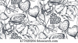 seamless, muster, mit, hand, gezeichnet, altmodisch, valentine, und, hochzeitstag, elemente, in, skizze, style. seamless, muster, mit, hand, gezeichnet, altmodisch, valentine, und, hochzeitstag, elemente, in, skizze, style.