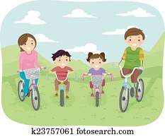 stickman, család, bicikli