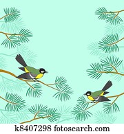 Titmouse on pine branch