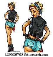 יפה, הדק, אישה, הפרד, בלבן