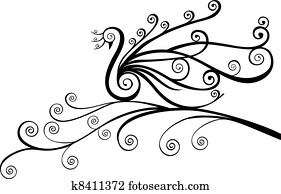 Bird, peacock in swirls Bird, peacock in swirls