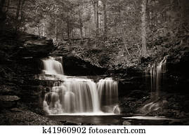cachoeiras, em, preto branco