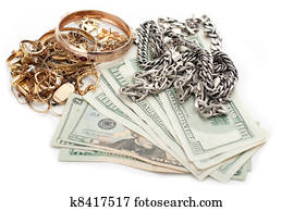 gold and silver pile scrap and cash dollar