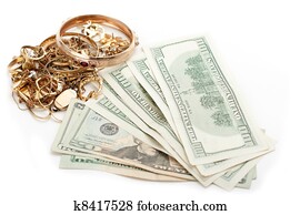 gold and silver pile scrap and cash dollar