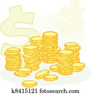 Hand-drawn coin stacks and money symbols