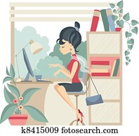 jung, unternehmerin, an, büro