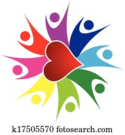 trabalho equipe, feliz, pessoas, e, coração, registro