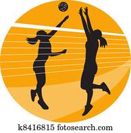Volleyball Player Spiking Blocking Ball Volleyball Player Spiking Blocking Ball