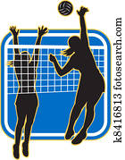 Volleyball Player Spiking Blocking Volleyball Player Spiking Blocking